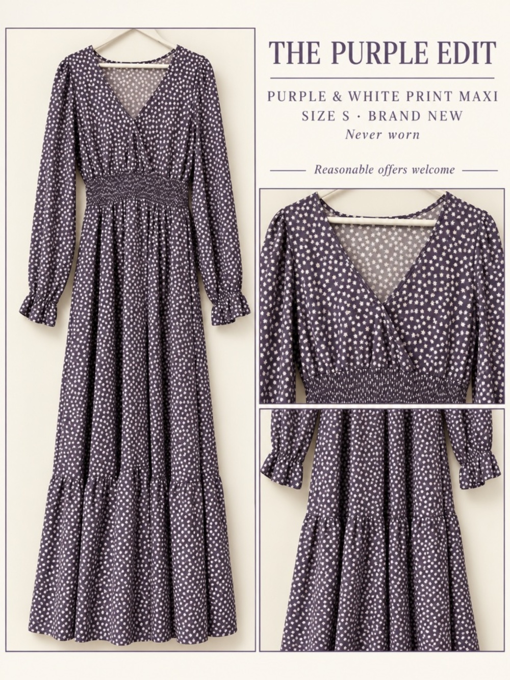 Purple & White Ditsy Print Maxi Dress